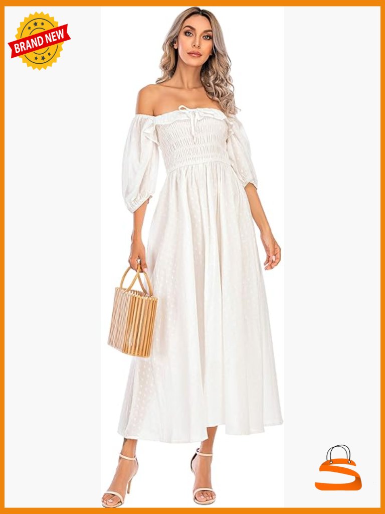 Cotton Ruffle Backless A-Line Midi Dress - Square Neck Flowy